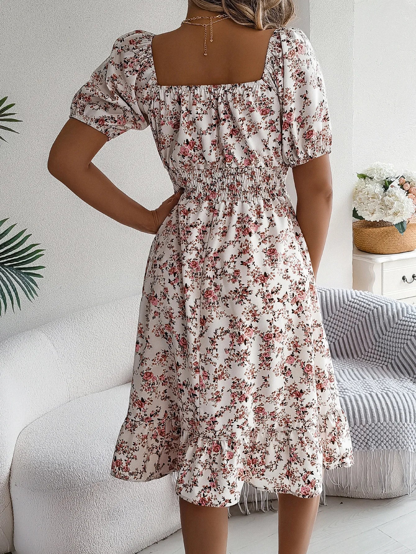 Women's Floral 3D Print Square Neck Dress